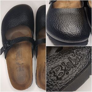 Birkenstock Birki's Sz 6 Maria Clogs Black Pebbled Leather Mary Jane Slip-on